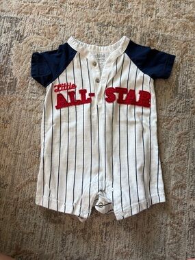 Child of Mine Little All-Star Navy & White Pinstripe One-Piece
